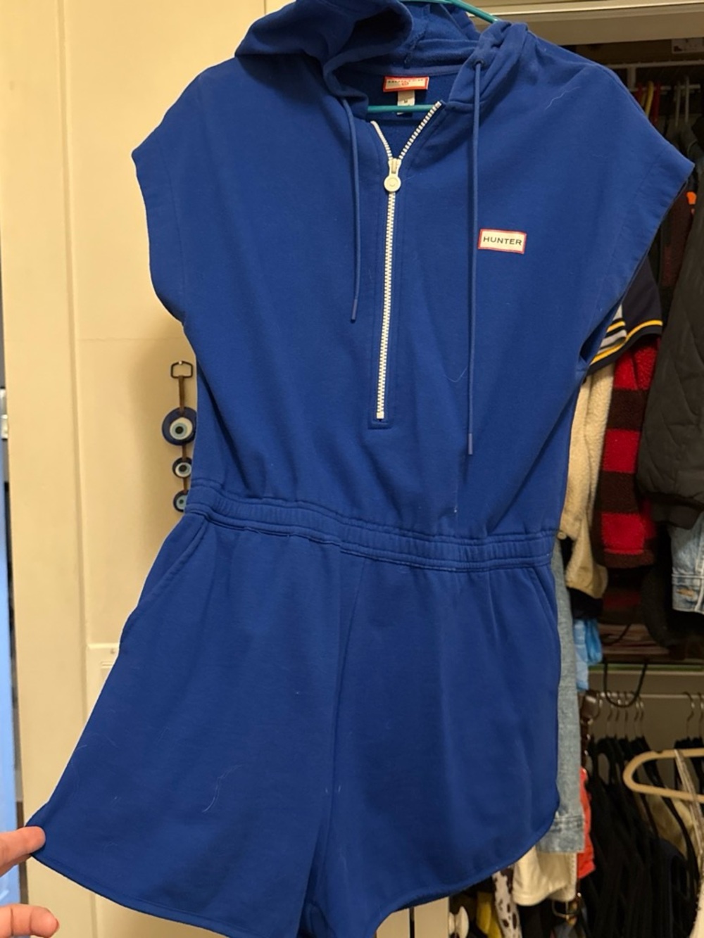 Hunter Royal Blue Hooded Short Romper